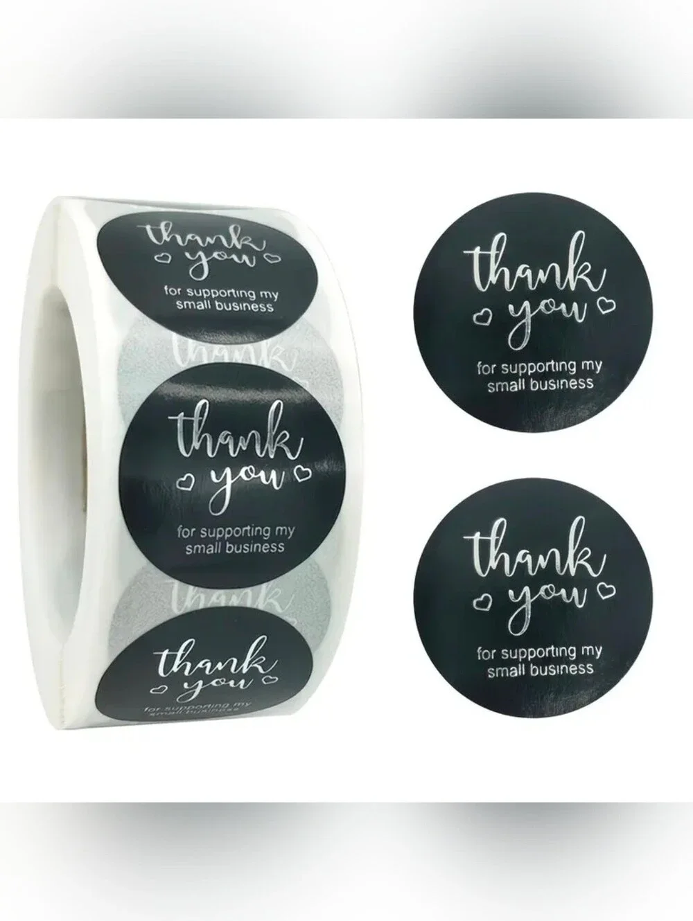 Thank You Round Stickers - Black - Small Business Support, 500 pcs., NEW